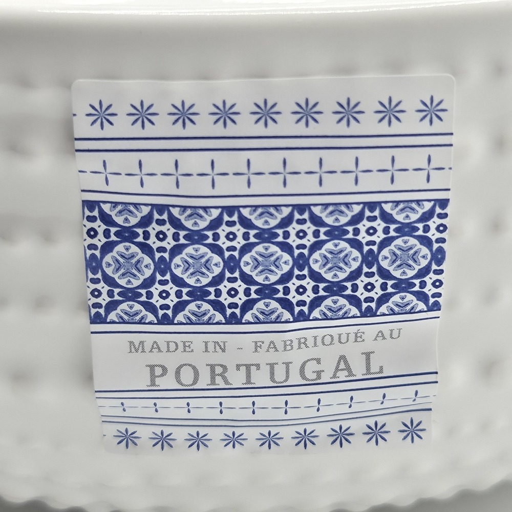 Faiancas Ramos White Ceramic Embossed Bead Decorative Bowl Made In Portugal 9.5" - Picture 3 of 6
